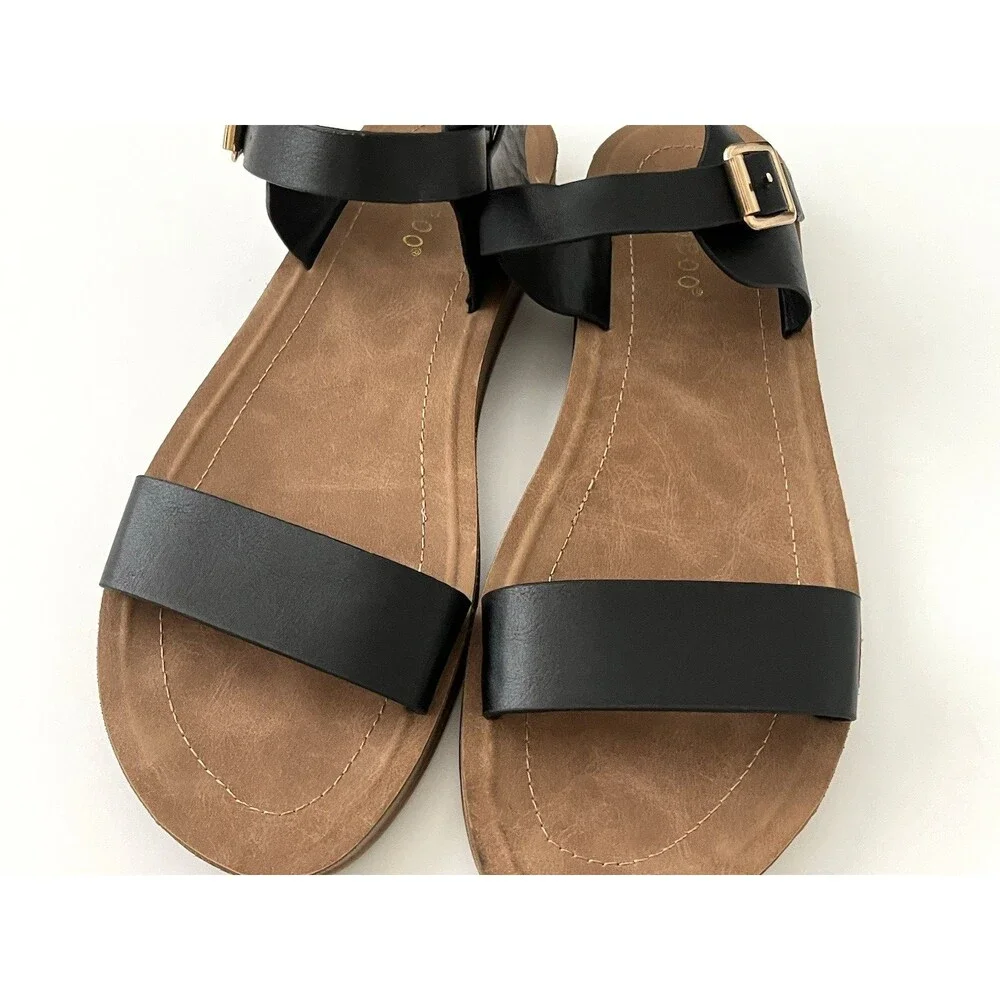 Bamboo Womens Classic Sandals Black/Brown Strappy Size 8 Flat Minimalist Modern